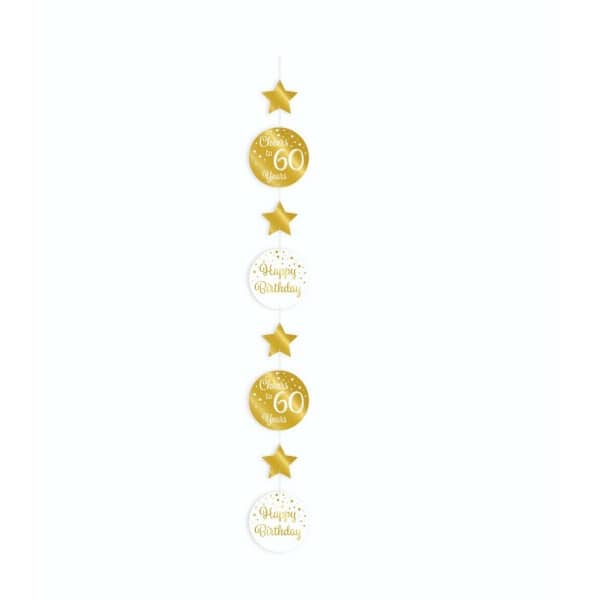 60th Birthday Gold & White Hanging Decoration - 1.2m