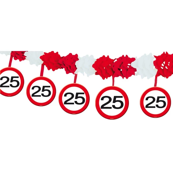 25th Birthday Traffic Sign Party Garland With Hangers - 4m