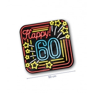 60th Birthday Neon Sign Cutout Decoration - 50cm