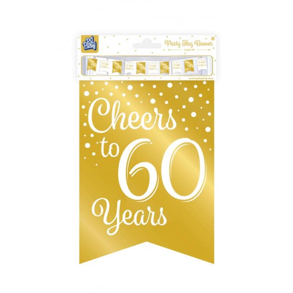 60th Birthday Gold & White Pennant Bunting - 6m