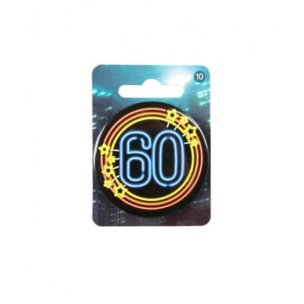 60th Birthday Neon Badge - 5.5cm