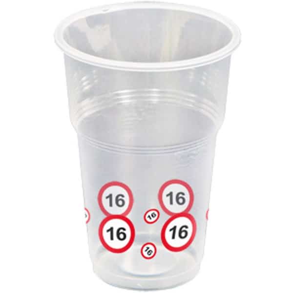 10 x 16th Birthday Traffic Sign Party Cups - 250ml