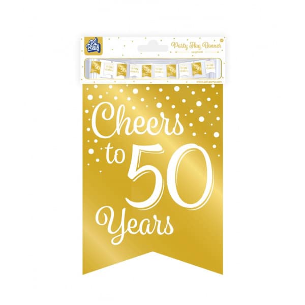 50th Birthday Gold & White Pennant Bunting - 6m