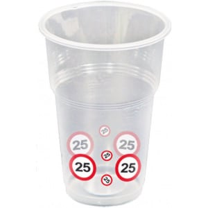 10 x 25th Birthday Traffic Sign Party Cups - 250ml