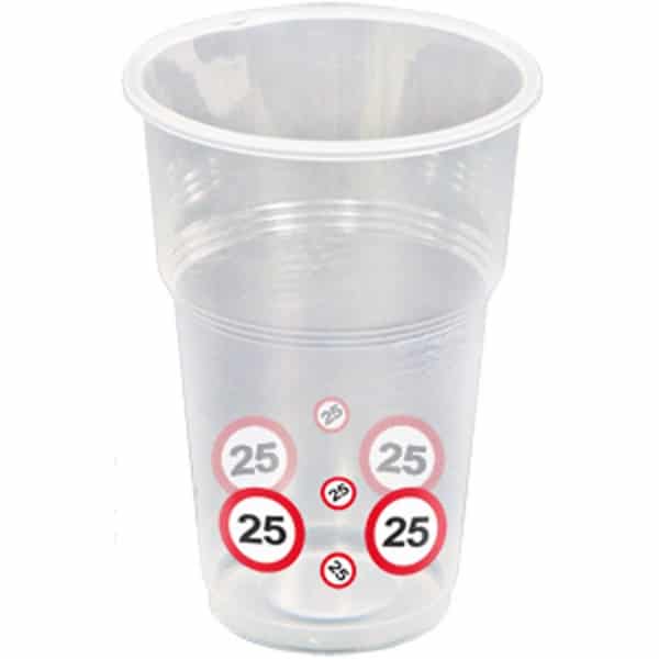 10 x 25th Birthday Traffic Sign Party Cups - 250ml