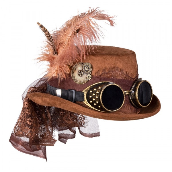 Victorian Steampunk Deluxe Top Hat with Goggles & Veil