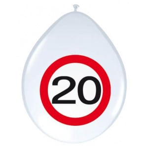8 x 20th Birthday Traffic Sign Party Balloons - 30cm