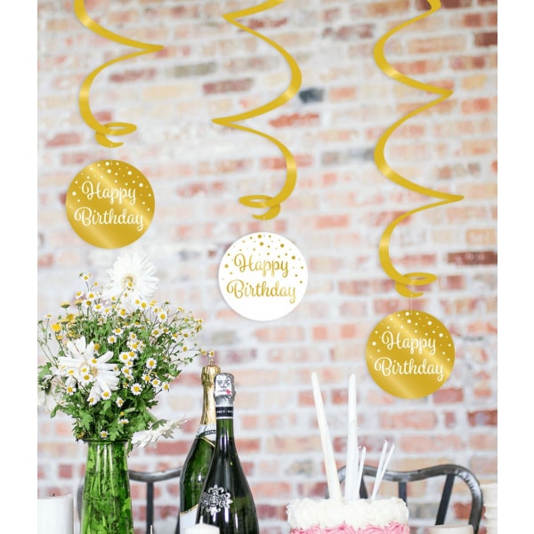 3 x 40th Birthday Gold & White Hanging Whirls - 70cm