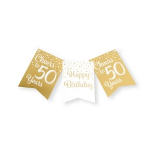 50th Birthday Gold & White Pennant Bunting - 6m