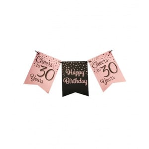 30th Birthday Rose Gold & Black Pennant Bunting - 6m