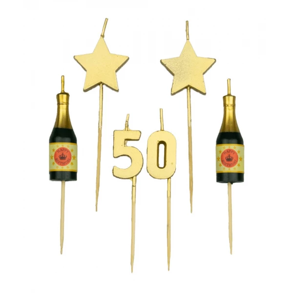 50th Birthday Candles Champagne & Stars