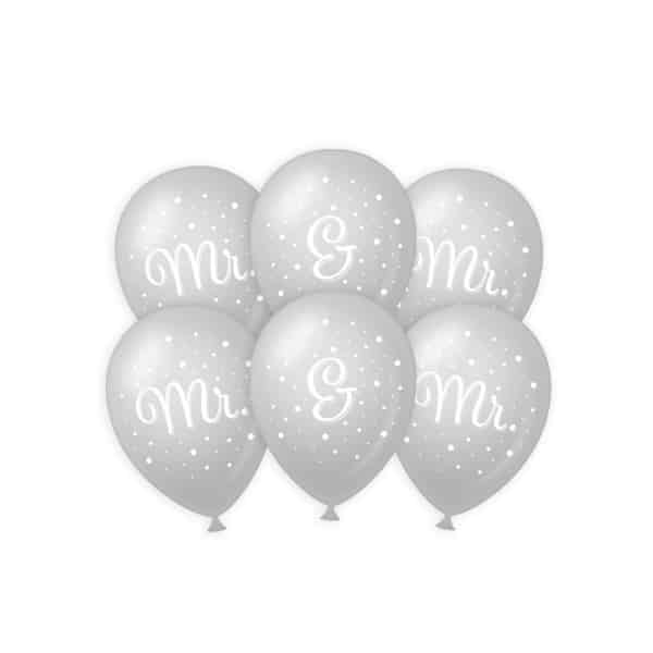 6 x Mr & Mr Silver Wedding Party Balloons - 30cm