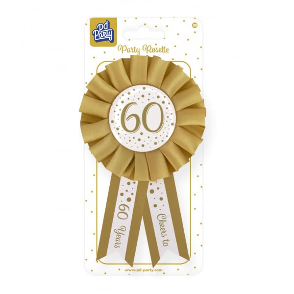 60th Birthday Gold & White Rosette Badge