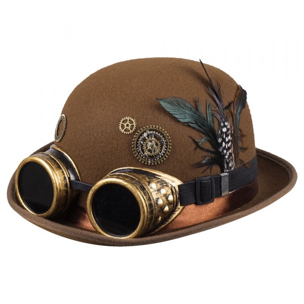 Victorian Steampunk Bowler Hat with Goggles