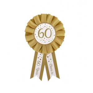60th Birthday Gold & White Rosette Badge