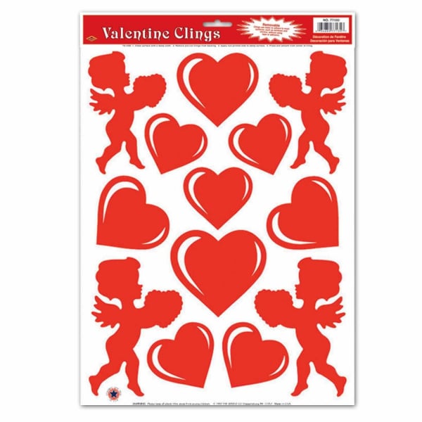 13 x Red Hearts & Cupid Peel & Place Decorations - 43cm x 30cm