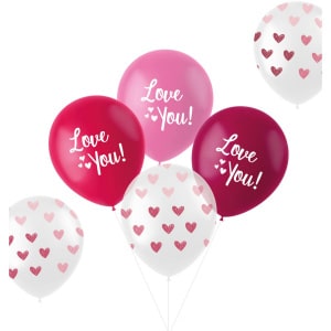6 x "Love You" Hearts Latex Balloons - 33cm