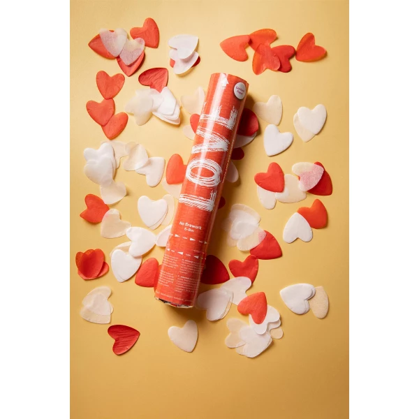 White & Red Hearts Compressed Air Confetti Cannon / Party Popper - 28cm