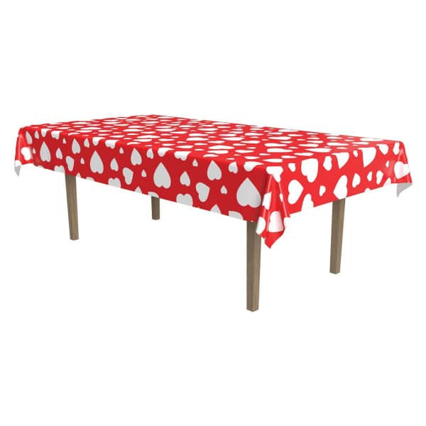Red & White Hearts Party Tablecloth - 2.7m x 1.3m