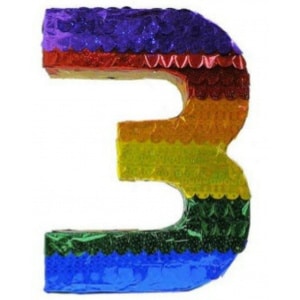 Metallic Number 3 Birthday Age Multicoloured Pinata - 50cm x 40cm