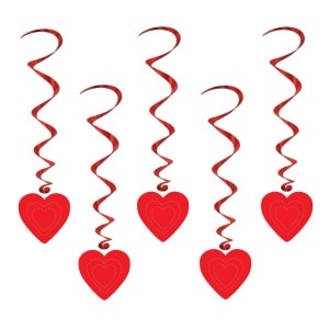 5 x Red Hearts Hanging Whirls - 89cm