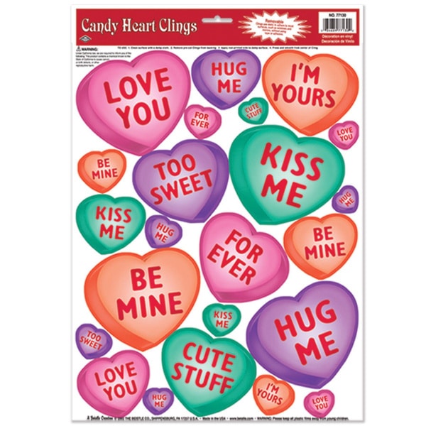 23 x Candy Heart Peel & Place Decorations - 43cm x 30cm