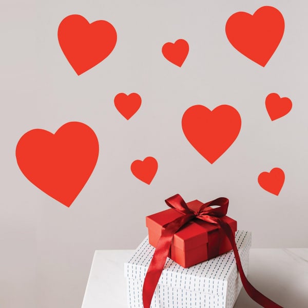 9 x Red Heart Cutout Decorations - 10cm - 30cm