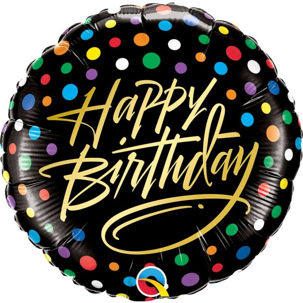 Multicoloured Dots & Gold "Happy Birthday" Foil Balloon - 46cm