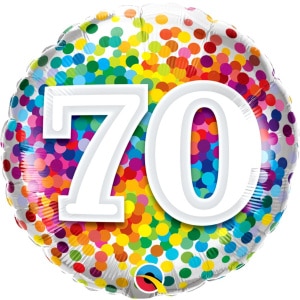 70th Birthday Rainbow Confetti Foil Balloon - 46cm