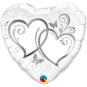 Silver Entwined Hearts & Butterflies Heart Shaped Foil Balloon - 46cm