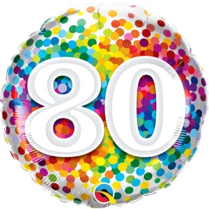 80th Birthday Rainbow Confetti Foil Balloon - 46cm