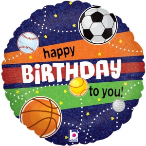 Holographic Sports "Happy Birthday" Foil Balloon - 46cm