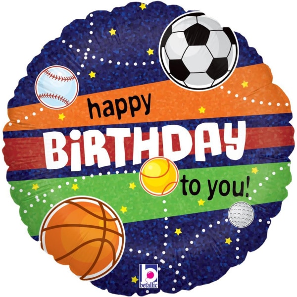 Holographic Sports "Happy Birthday" Foil Balloon - 46cm