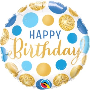 Blue & Gold Spotted  "Happy Birthday" Foil Balloon - 46cm