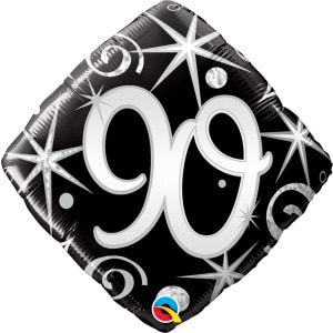 Silver Sparkles & Swirls 90th Birthday Diamond Shaped Foil Balloon - 46cm