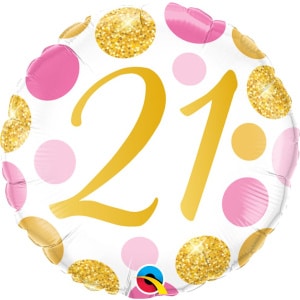 21st Birthday Pink & Gold Dots Foil Balloon - 46cm