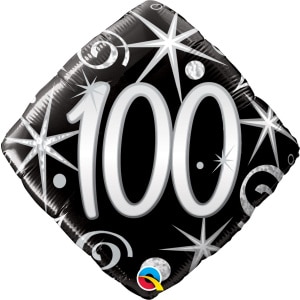 Silver Sparkles & Swirls 100th Birthday Diamond Shaped Foil Balloon - 46cm