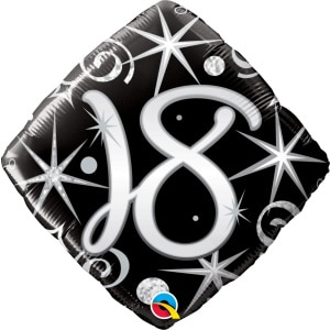 Silver Sparkles & Swirls 18th Birthday Diamond Shaped Foil Balloon - 46cm