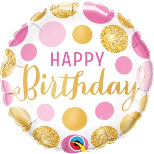 Pink & Gold Spotted "Happy Birthday" Foil Balloon - 46cm