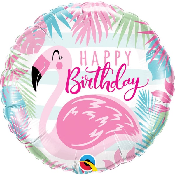 Cartoon Pink Flamingo "Happy Birthday Foil Balloon - 46cm