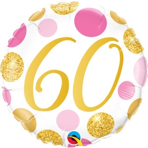 60th Birthday Pink & Gold Dots Foil Balloon - 46cm