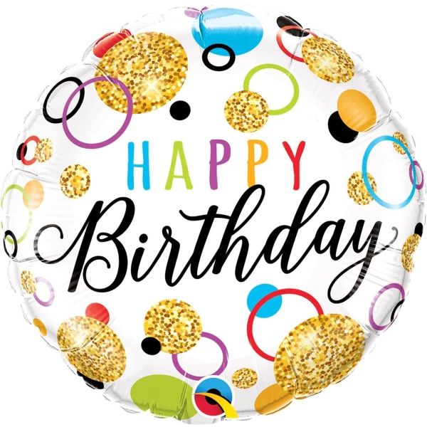 Glitter Spotted "Happy Birthday" Foil Balloon - 46cm