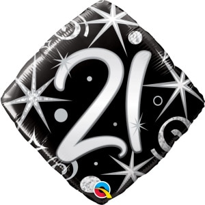 Silver Sparkles & Swirls 21st Birthday Diamond Shaped Foil Balloon - 46cm