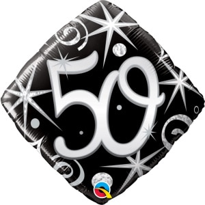 Silver Sparkles & Swirls 50th Birthday Diamond Shaped Foil Balloon - 46cm