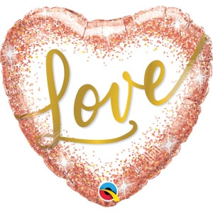 Rose Gold Glitter "Love" Heart Shaped Foil Balloon - 46cm
