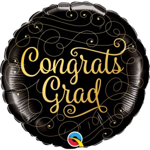 Black "Congrats Grad" with Gold Swirl Foil Balloon - 46cm