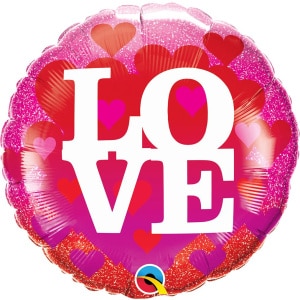 Love Hearts & Glitter "Love" Foil Balloon - 46cm
