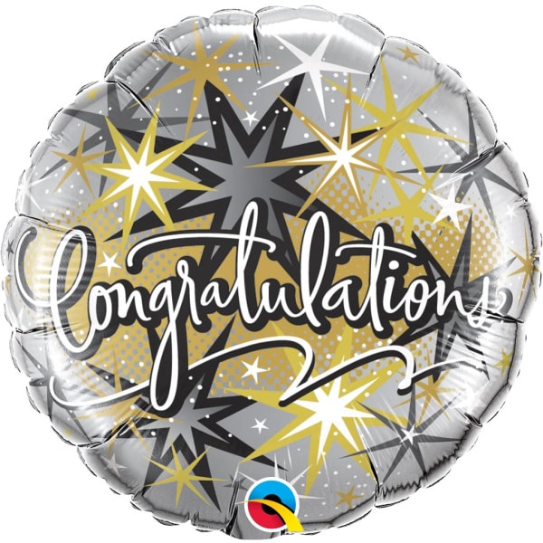 Gold & Silver Bursts "Congratulations" Foil Balloon - 46cm