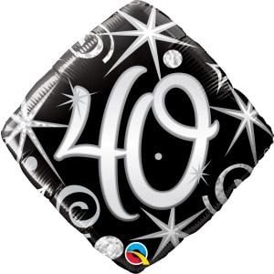 Silver Sparkles & Swirls 40th Birthday Diamond Shaped Foil Balloon - 46cm