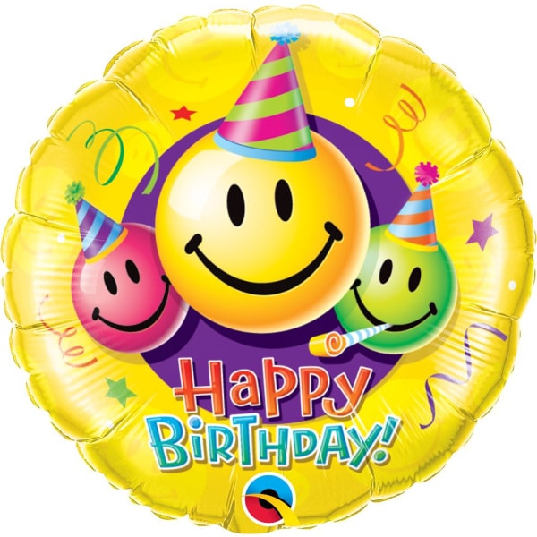 Colourful Smiley Faces "Happy Birthday" Foil Balloon - 46cm